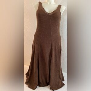 Ralph Lauren Pointelle Crochet Knit Dress XL Fit & Flare Sleeveless V-Neck Brown